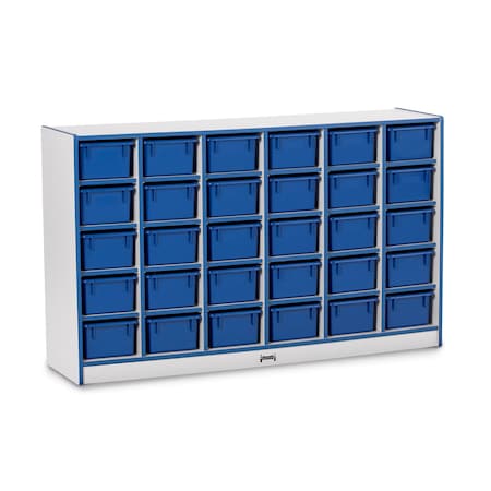 Jonti-Craft Rainbow Accents 30 Cubbie-Tray Mobile Storage, with Trays, Blue 0431JCWW003